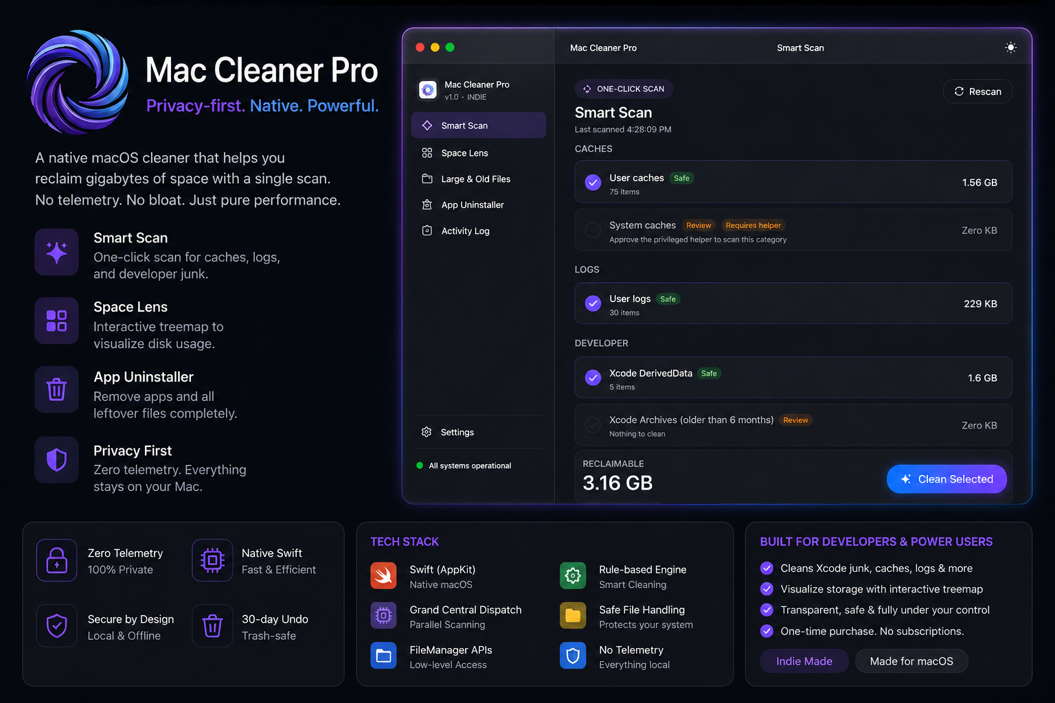 Mac Cleaner Pro native macOS disk cleaner